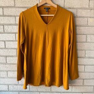 Eileen Fisher Fine Jersey Goldenrod V-Neck Long Sleeve Top – Size Small